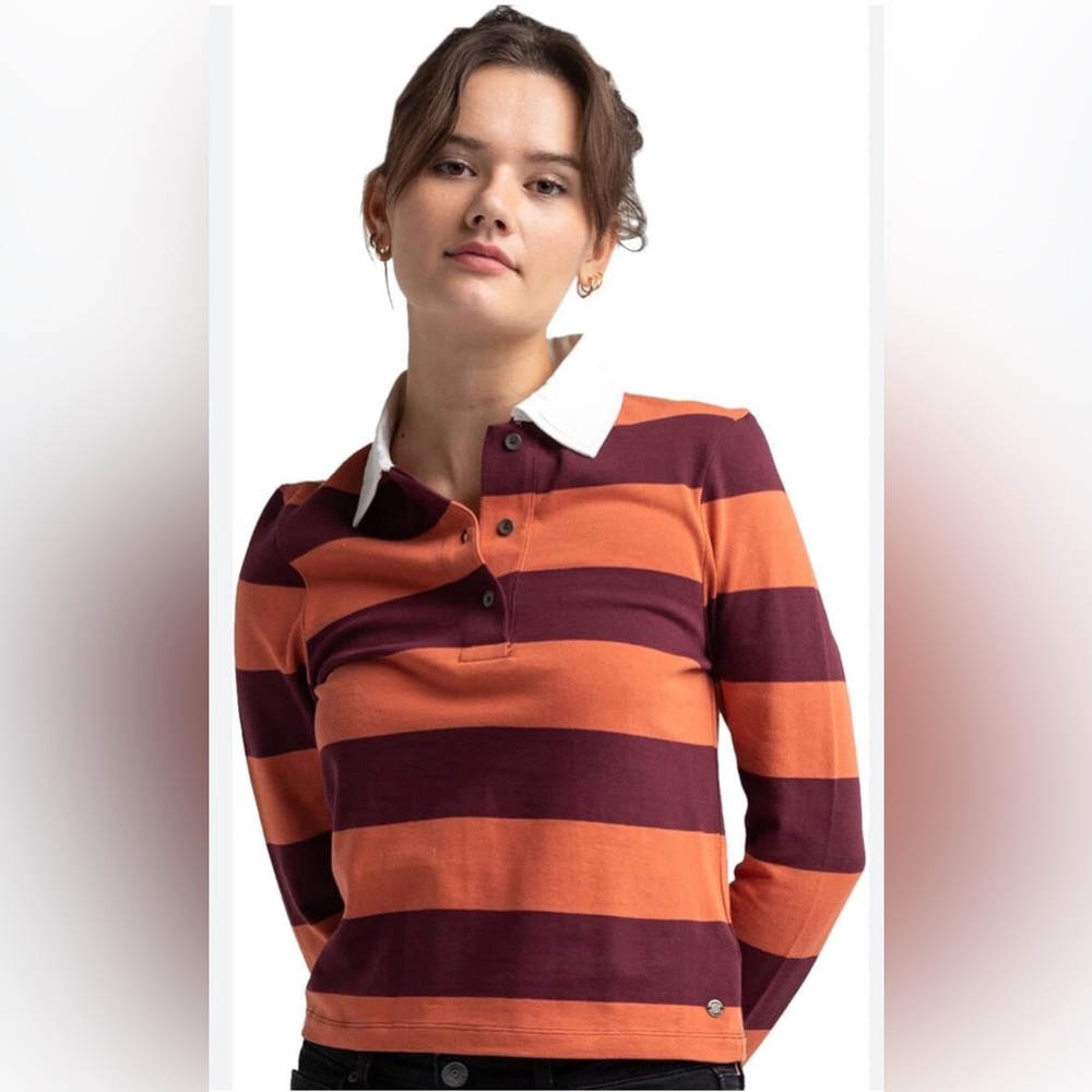 Roxy striped long-sleeve polo shirt red, blue, and cream color stripe